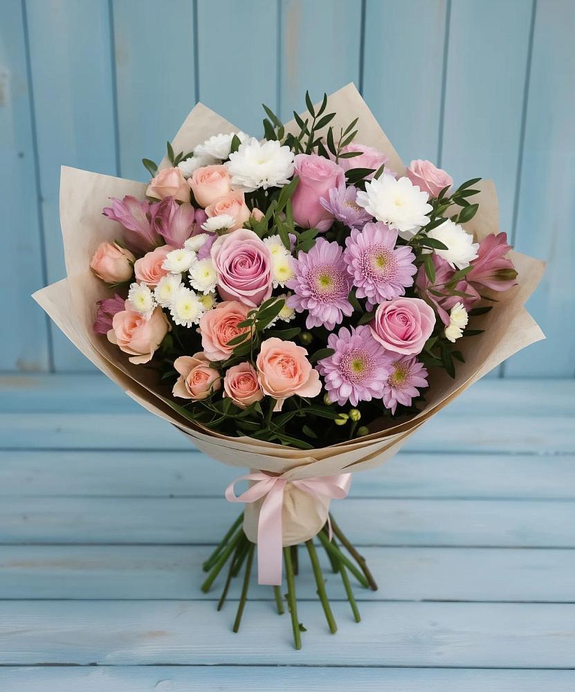 Букет цветов из: Хризантемы, Розы и Альстромерии в Здвинске