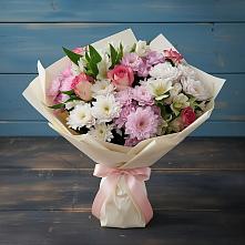Букет цветов из:  Хризантемы, Альстромерии и Розы в Здвинске