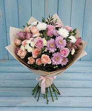 Букет цветов из:  Хризантемы, Розы и Альстромерии в Здвинске